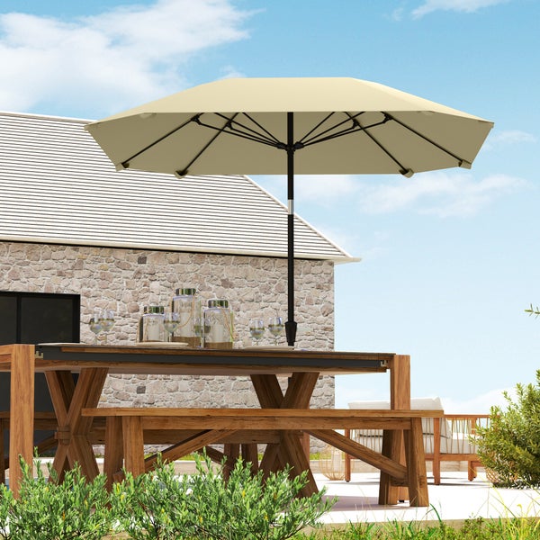 Outsunny Sonnenschirm Ø233 cm, Sonnenschirm mit Knickfunktion, achteckig Balkonschirm Strandschirm windfest stabil Marktschirm Kurbelschirm Sonnenschutz für Strand Balkon Terrasse Garten, Beige