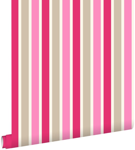 ESTAhome Tapete Streifen Rosa und Beige - 53 cm x 10.05 m - 116513