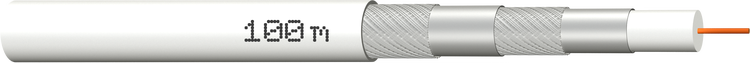 Koaxialkabel auf 100 Meter Rolle mit sichtbarem Schichtenaufbau
