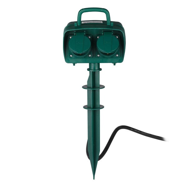 V-TAC VT-1112-3 - 2-Wege-Gartensteckdosen - Grün - IP44 - 3m Kabel - Garden Spike