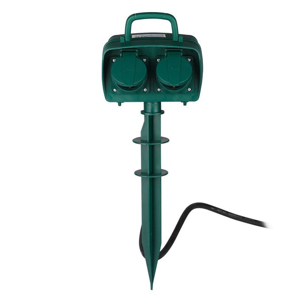 V-TAC VT-1114-3 - 4-Wege-Gartensteckdosen - Grün - IP44 - 3m Kabel - Garden Spike