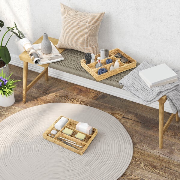 HOMCOM 2er-Set Aufbewahrungskorb, geflochtener Körbe aus Wasserhyazinthe, zum Aufbewahrung und Organisieren, für Wohnzimmer, Küche, Schlafzimmer, 36 x 26 x 5 cm, Naturholz