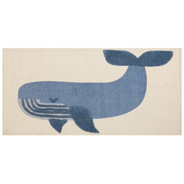Kinderteppich Baumwolle beige / blau 80 x 150 cm Wal-Motiv SELAI