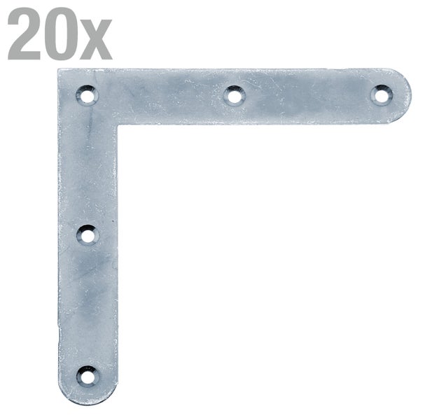 Set aus 20 flachen Eckverbindern aus Metall zur stabilen Verbindung von Holzbauteilen