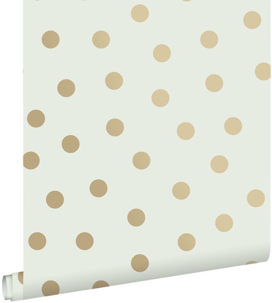 ESTAhome Tapete Punkte Crême-Weiß und Gold - 53 cm x 10.05 m - 139243