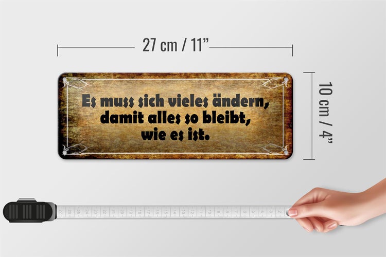 Blechschild Spruch 27x10cm es muss sich vieles ändern damit Dekoration