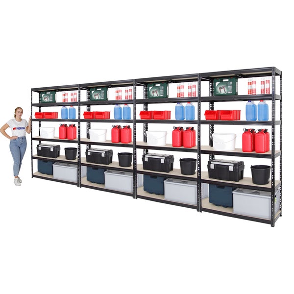 PROREGAL Mega Deal 4x Schwerlastregal Giant Tiger XL HxBxT 220 x 120 x 40 cm Fachlast 265 kg 6-Ebenen Schwarz