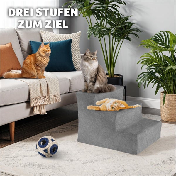 Haustiertreppe tectake Paw Path pflegeleicht, 37 x 45 x 34,5 cm für Hunde und Katzen grau
