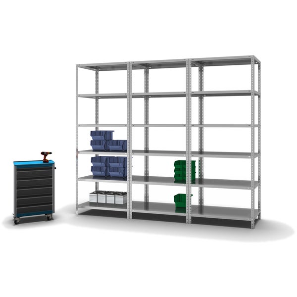 PROREGAL Fachbodenregal Schraubsystem Heavy-Duty Grundregal HxBxT 250 x 100 x 60 cm 6 Ebenen Fachlast 350 kg Beidseitig Nutzbar Verzinkt
