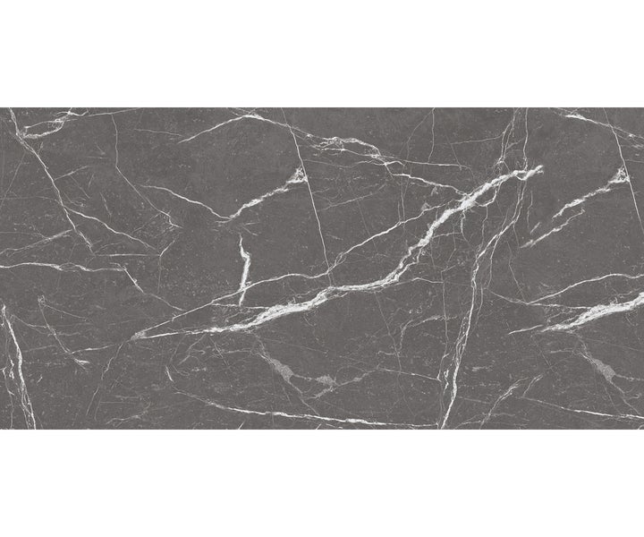Feinsteinzeug Wand- und Bodenfliese Premium Marble Statuario Dunkelgrau 60 x 120 x 0,9 cm glasiert poliert rektifiziert