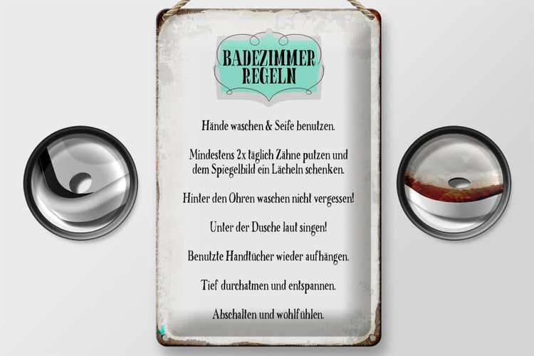 Blechschild Spruch 20x30cm Badezimmer Regeln Hände waschen