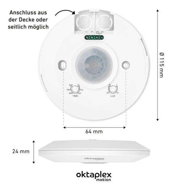 Oktaplex Ina Bewegungsmelder Innen 360 Grad 8m Erfassungsbereich LED geeignet weiß