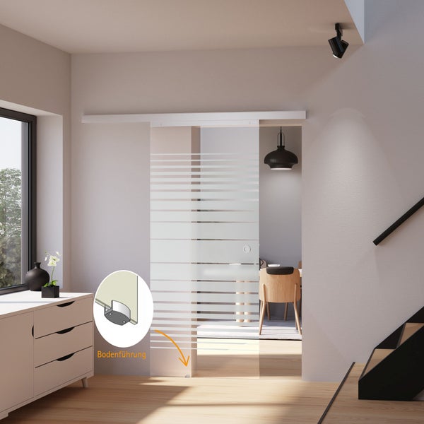 Tür Schiebetür Komplettset Glas gestreift 880x2035 Zimmertür Glasschiebetür -  Quadratgriff+2seitiger Softclose