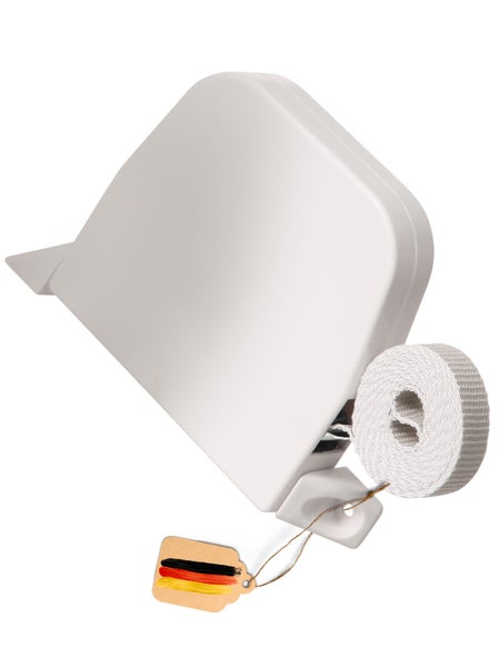 Rollwin Rolladen Gurtwickler Aufputz - aus Deutschland - 185mm Lochabstand Weiß - Maxi Rollladen Aufwickler mit 5m Gurt 23mm Grau genoppt Maxi Wickler aufklappbar inklusive Rolladengurt