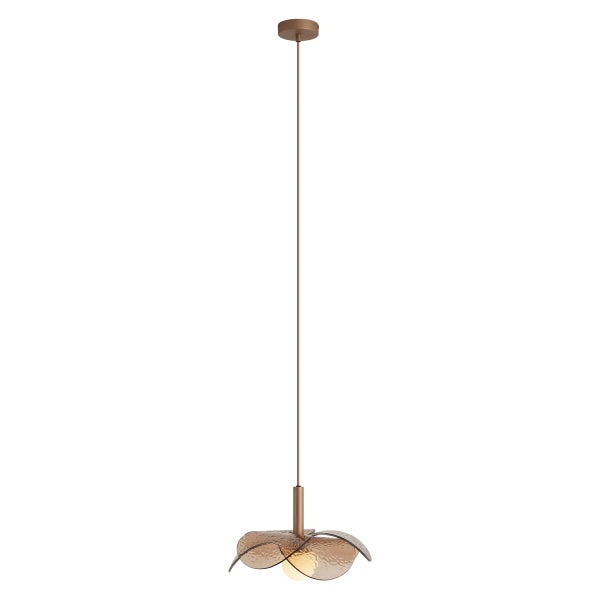 Moderne Pendelleuchte mit blütenförmigem Glasschirm für eine elegante Beleuchtung im Wohnbereich.
