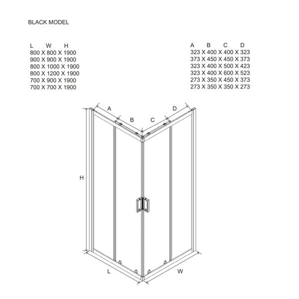 Duschkabine Dekorglas mit schwarzen Rahmen 90x90 | City