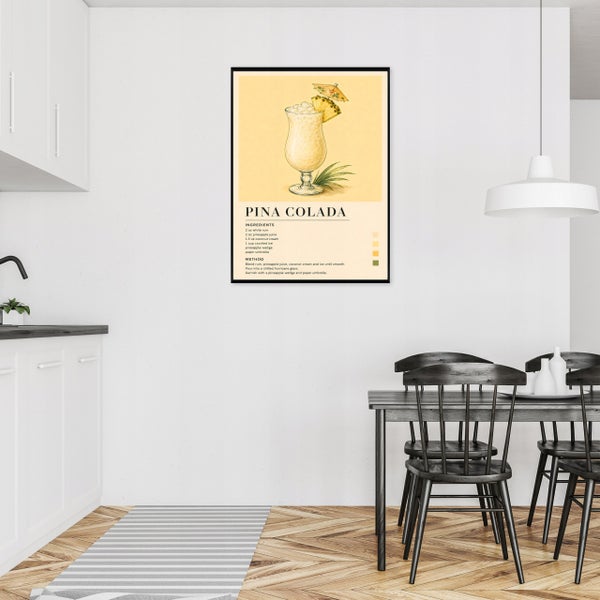 Wandbild mit Pina Colada Rezept Illustration in einem Esszimmer mit modernem Interieur