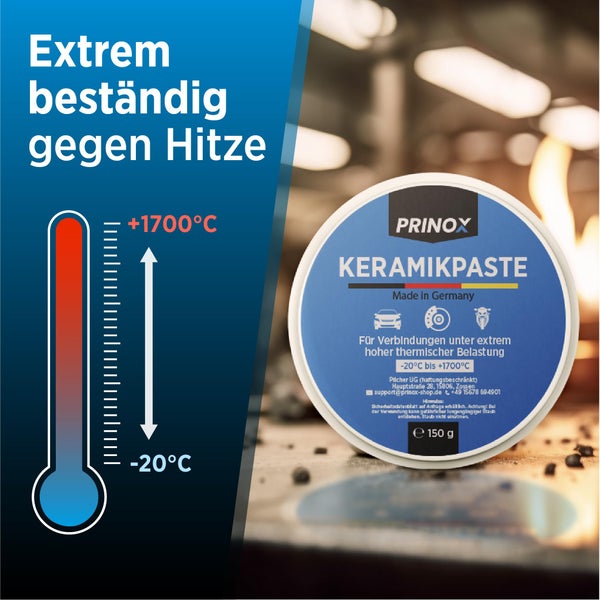 Prinox Profi Keramikpaste 150g - Extrem Hitzebeständig bis +1700°C - Keramik Paste für KFZ Bremsen, Auspuff, als Schmierpaste und Langzeitfett für Schrauben, Bremspaste etc.