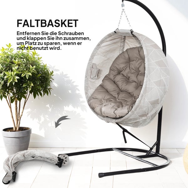 Outsunny Eiförmiger Hängesessel mit Gestell, faltbar Hängeschaukel mit Becherhalter, abnehmbar waschbar Sitz, U-Gestell, Hängematte, Schaukelsessel für Terrasse, Garten, Sand