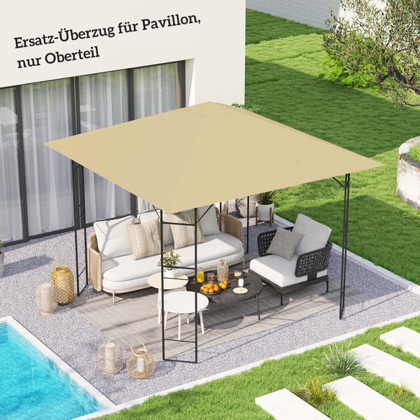 Ersatzdach für Pavillon auf Metallgestell in einem modern gestalteten Außenbereich mit Lounge-Möbeln und Pool.