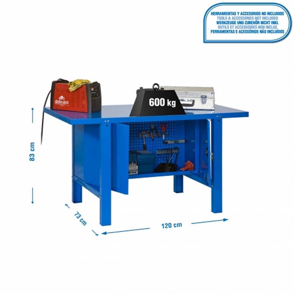 PROREGAL Werkbank Buffalo Metal mit Schrank HxBxT 83 x 120 x 73 cm Traglast 600 kg Blau