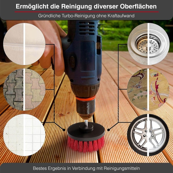 Bürstenaufsatz Akkuschrauber [6er Set] Reinigt universell Auto, Felgen, Polster, Fliesen & mehr I Reinigungsbürste Akkuschrauber I Bürstenaufsatz Bohrmaschine