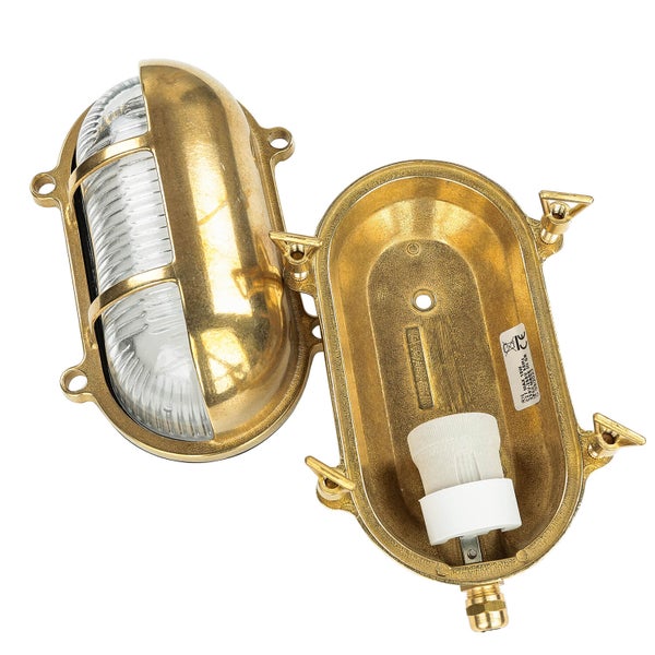 Offene ovale Messinglampe mit geriffeltem Glas