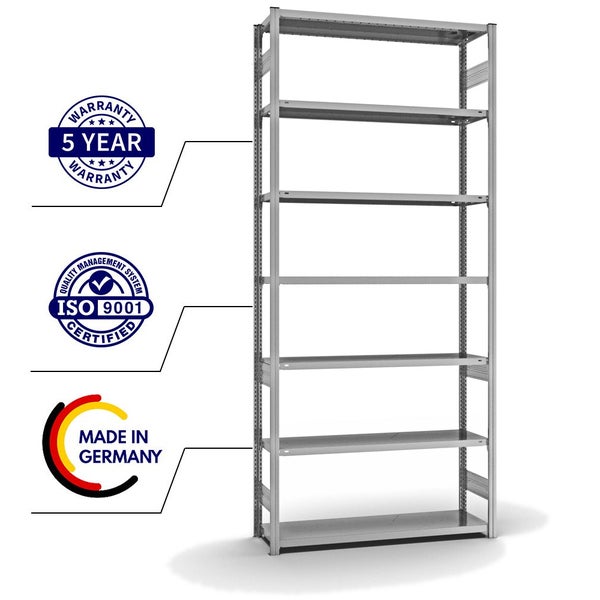 PROREGAL Fachbodenregal Stecksystem T-Profil Light-Duty Grundregal HxBxT 300 x 130 x 40 cm 7 Ebenen Fachlast 180 kg Beidseitig Nutzbar Verzinkt