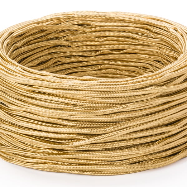 Extra dünnes Textilkabel, Gold, Textilummanteltes Stoffkabel, Stromkabel dünn / 3-adrig 3x0,75mm , Meterware