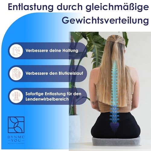 DYNMC you Ergonomisches Sitzkissen Bürostuhl - Mittelhart H3 - Test SEHR GUT - [MIT PHYSIOTHERAPEUTEN ENTWICKELT] - Entlastet Rücken & Erhöht Sitzkomfort