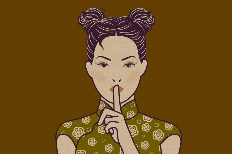 Illustration einer Frau, die eine Geste der Stille macht