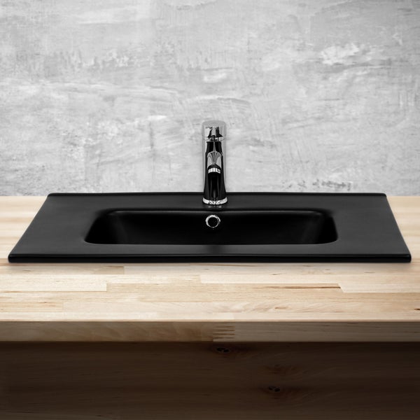 ML-Design Waschbecken aus Keramik Schwarz matt 71 x 18 x 47 cm Eckig, Einbauwaschbecken mit Hahnloch und Überlauf, Aufsatzwaschbecken Einbauwaschtisch Waschschale Handwaschbecken, für das Badezimmer