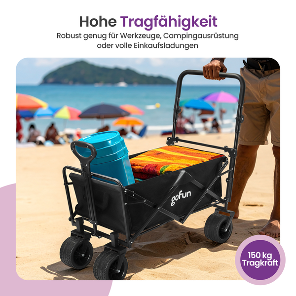 Gofun Wagon - 150KG Tragfähigkeit - faltbar - 360° drehbare Räder - Wagon mit Schiebestange - 83 x 44 x 26 cm - Schwarz