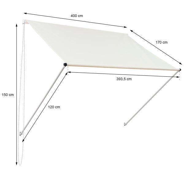 ML-Design Markise 400 x 120 cm, Beige, 50+ UV-Schutz, aus Metall und Polyester, Seilzug, Schattenspender Fenster, Einziehbar Klemmmarkise Balkonmarkise Spannmarkise Sonnenschutz Windschutz