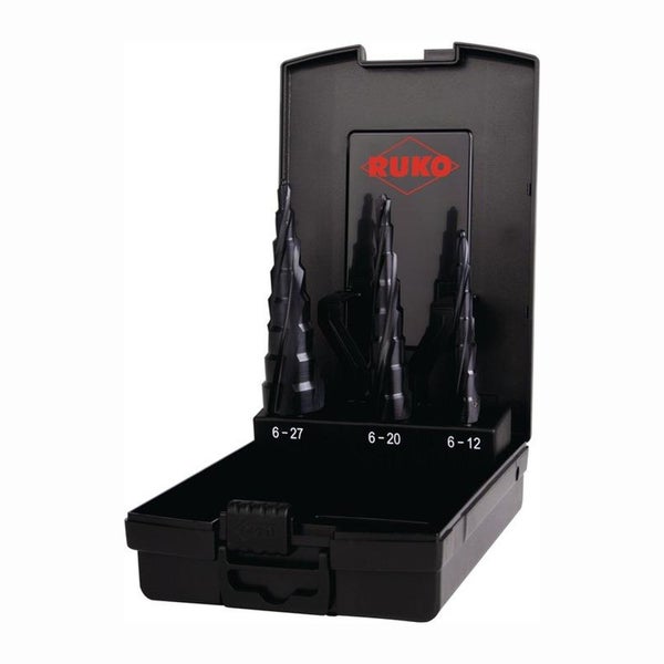 RUKO Stufenbohrer Set in schwarzer Kunststoffbox