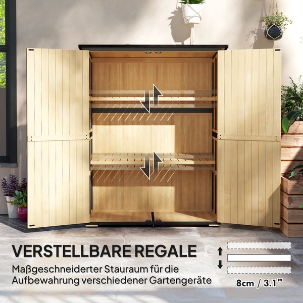 Offener Gartenschrank aus Holz mit verstellbaren Regalen