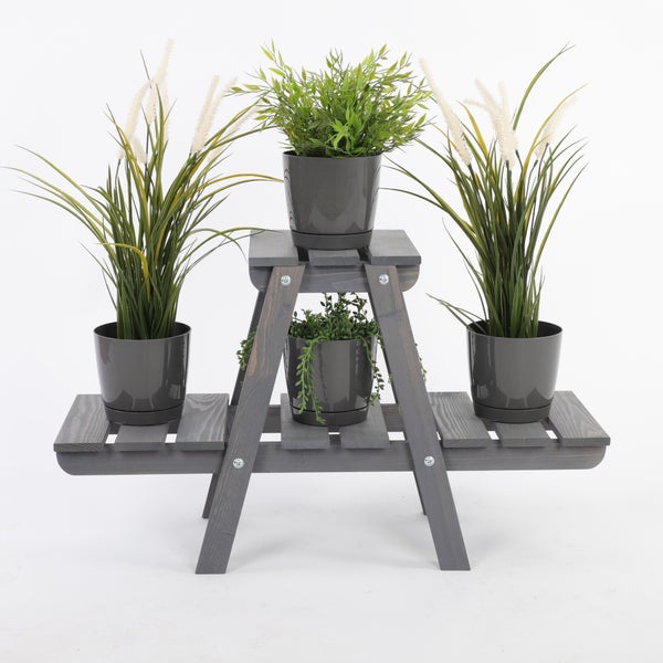 Blumenständer FLORACK HxBxT 45x74x25cm 3 Ablagen Kieferholz Grau