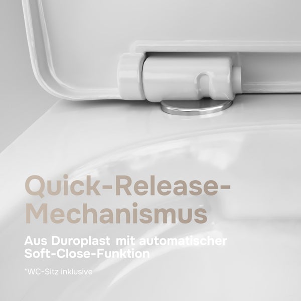 WC Sitz aus Duroplast mit Absenkautomatik und Quick Release Scharnier zur einfachen Reinigung.