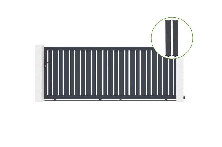 Schiebetor 4m VEYMONT H.160cm graues Aluminium + 2 Pfosten 20x20cm H.190cm