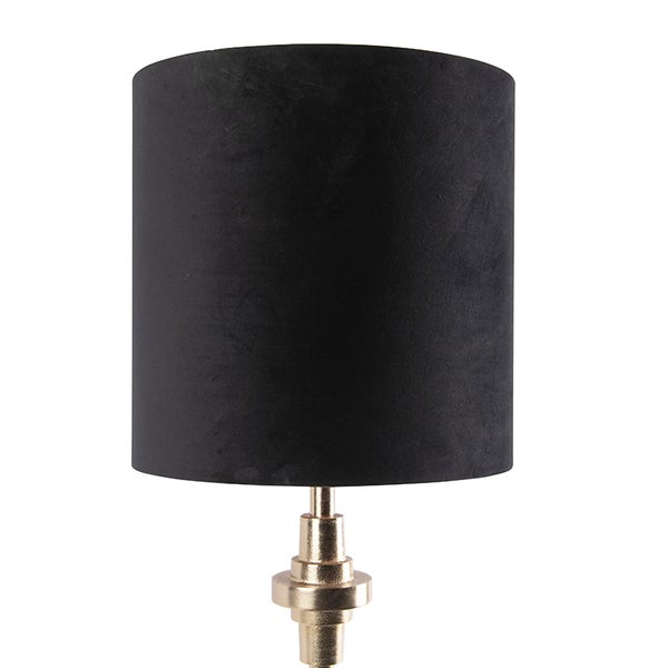 Tischleuchte mit schwarzem Stoffschirm und goldfarbenem Fuß