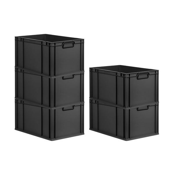 PROREGAL SparSet 5x Eurobox NextGen Color, HxBxT 32x40x60cm, 65 Liter, Griffe schwarz geschlossen, Verstärkter Boden, Schwarz, Eurobehälter, Transportbox, Transportbehälter, Stapelbehälter