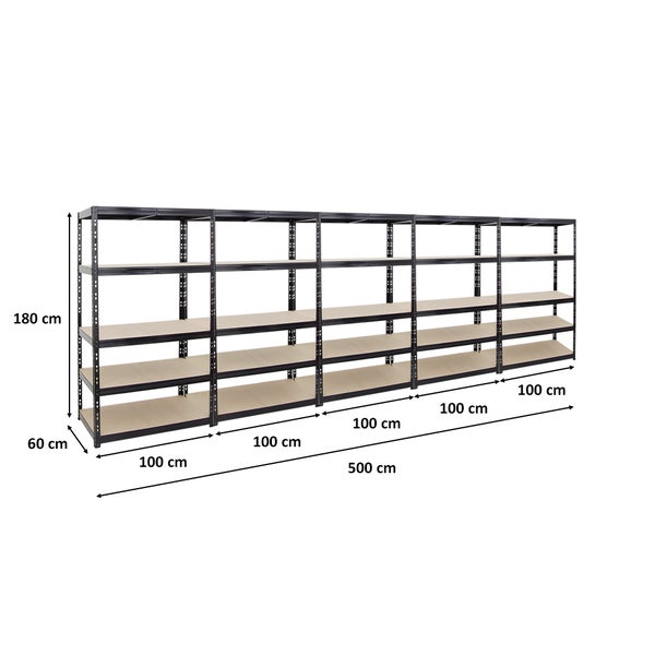 PROREGAL Mega Deal 5x Schwerlastregal Tiger HxBxT 180 x 100 x 60 cm Fachlast 265 kg 5-Ebenen Schwarz