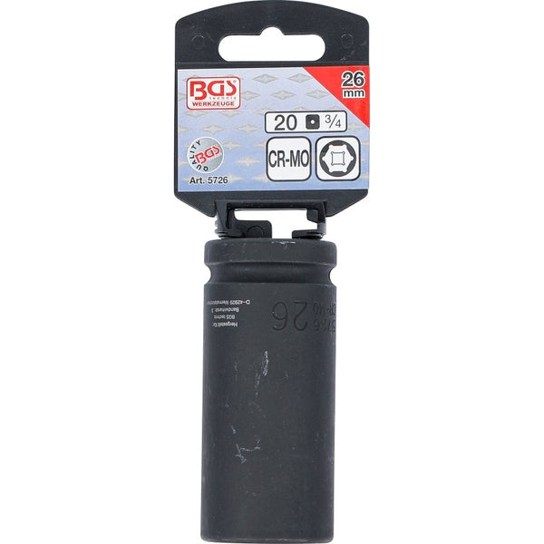 BGS Kraft-Steckschlüssel-Einsatz Sechskant tief Antrieb Innenvierkant 20 mm (3/4) SW 26 mm - 5726