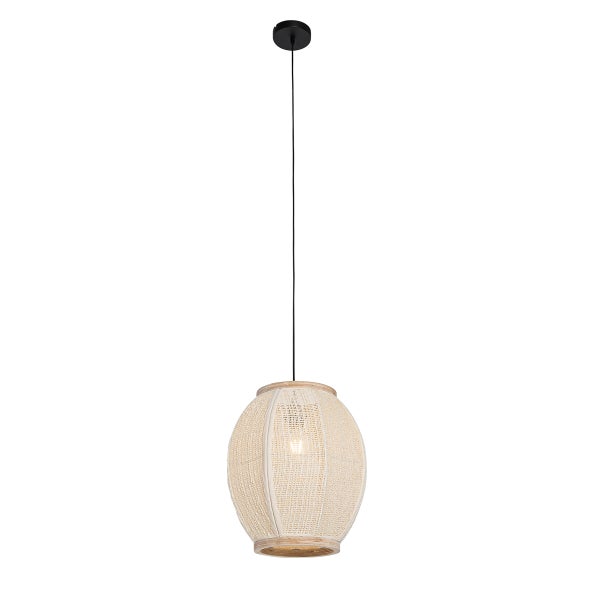 Pendelleuchte aus Rattan mit Holzdetails