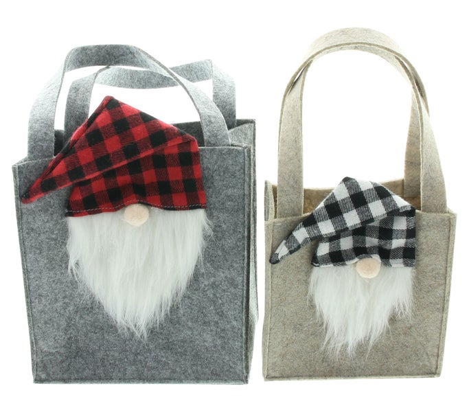 FRANK FLECHTWAREN | Tasche Karo-Wichtel, 2er Set, 15 x 8 x 15 cm, 18 x 9 x 20 cm, FILZ