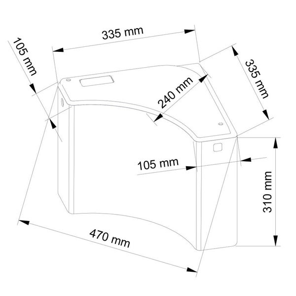 Maßzeichnung eines Eckmoduls mit den Maßen 335 mal 335 Millimeter und einer Höhe von 310 Millimeter.