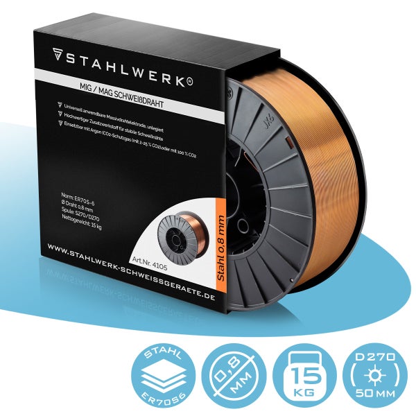 STAHLWERK Schweißdraht MIG MAG Premium Drahtrolle ER70S-6 SG2 0,8 mm 15 kg