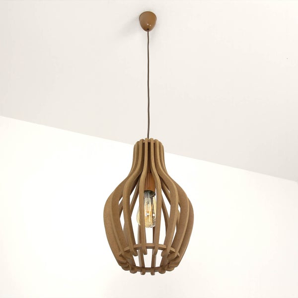 Holz Pendelleuchte mit Glühbirne