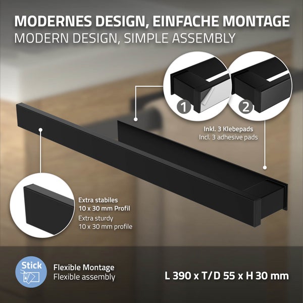 Schwarzer Badregal zur Wandmontage mit Klebepads