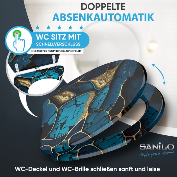 WC-Sitz mit Absenkautomatik & Top Fix Marmor Cobalt